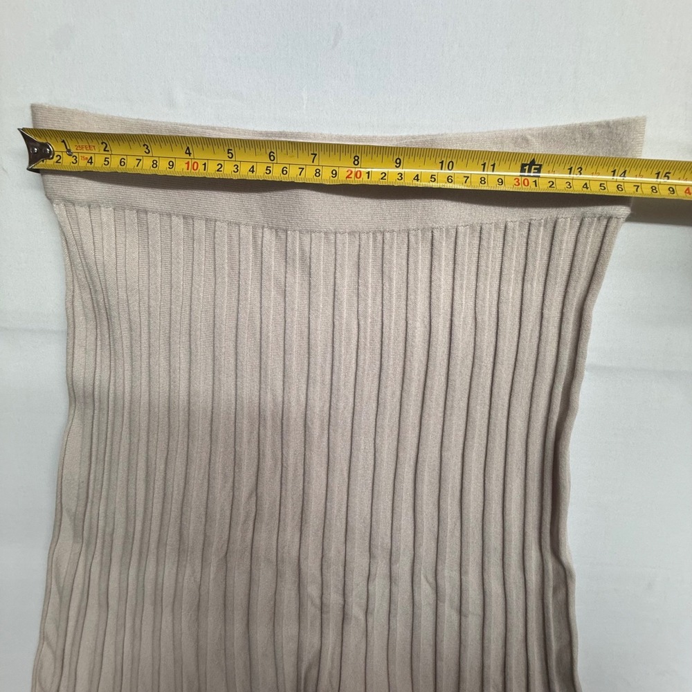 Milano Womens M Beige Ribbed Knit‎ Pleated Midi Skirt Stretch Pull On - Picture 10 of 11